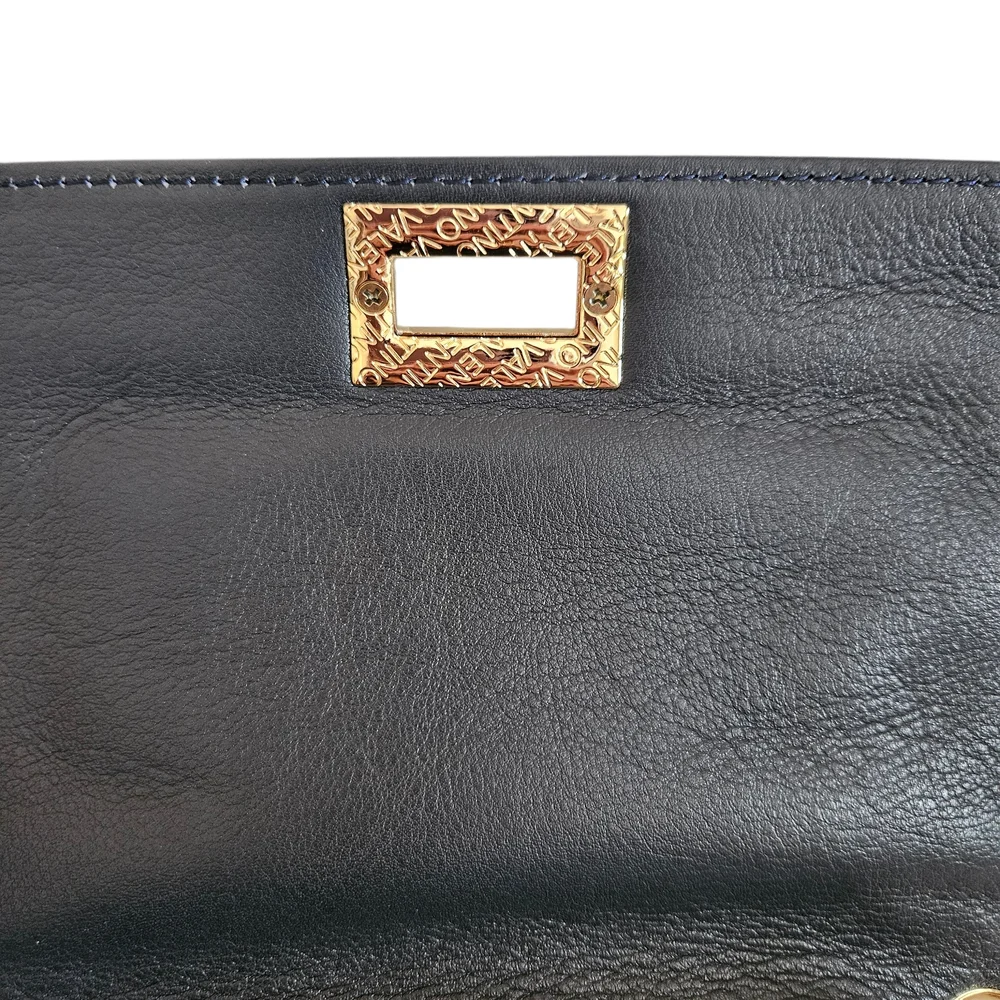 NWT - Valentino - Midnight Blue Leather Gold Chain Embossed Shoulder Bag - Picture 6 of 13